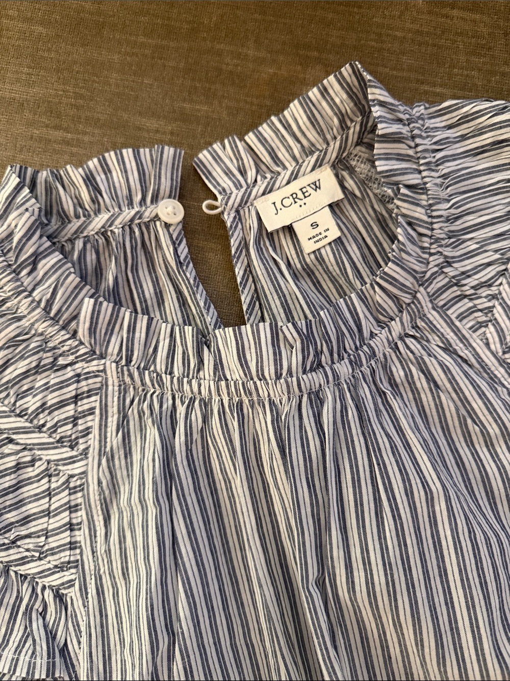 J. Crew Factory Blue and White Striped Ruffle Sleeve Top - Picture 3 of 3